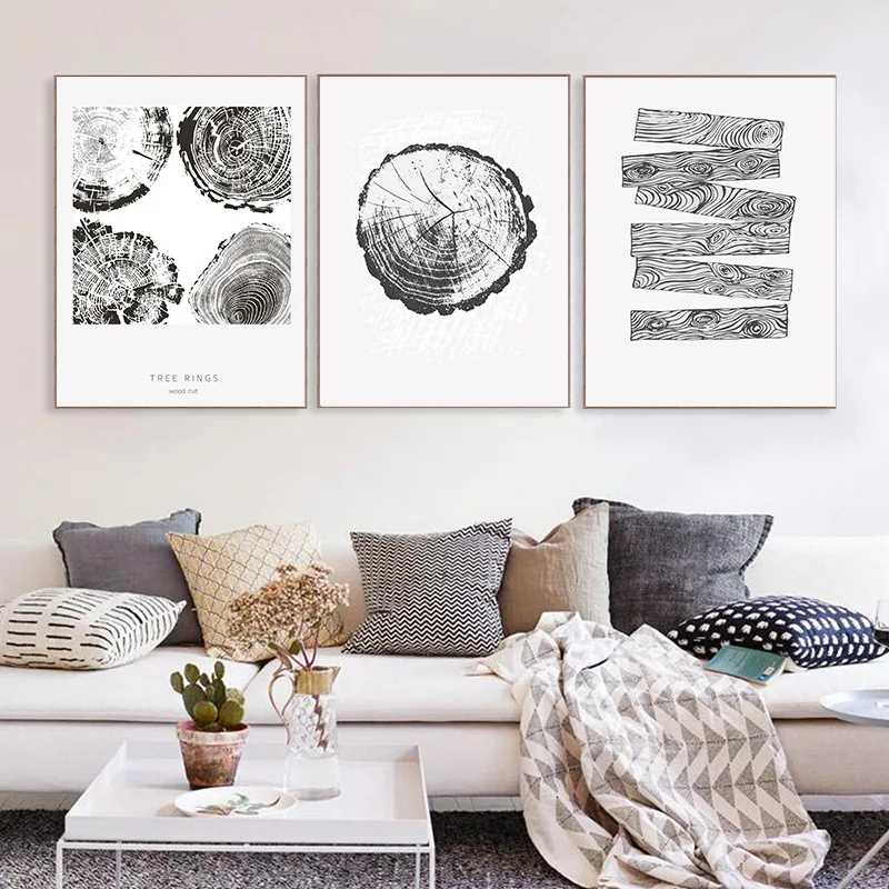 

North European Living Room Background Wall Tree Tree Ring Decoration Painting Plant Tree Ring Wood Wall Painting Ink Painting