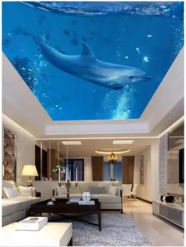

3d wallpaper custom 3d ceiling wallpaper murals Mediterranean Underwater World Dolphin Zenith ceiling fresco wall background