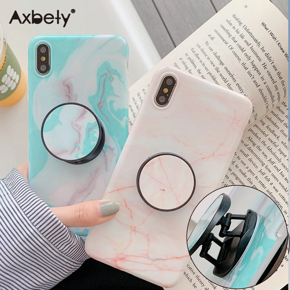 

For iPhone 7 Plus XR X XS Max Case Gradient Marble Pattern Foldable Kickstand Holder Cover For iPhone 8 6 6s Plus Soft TPU Coque