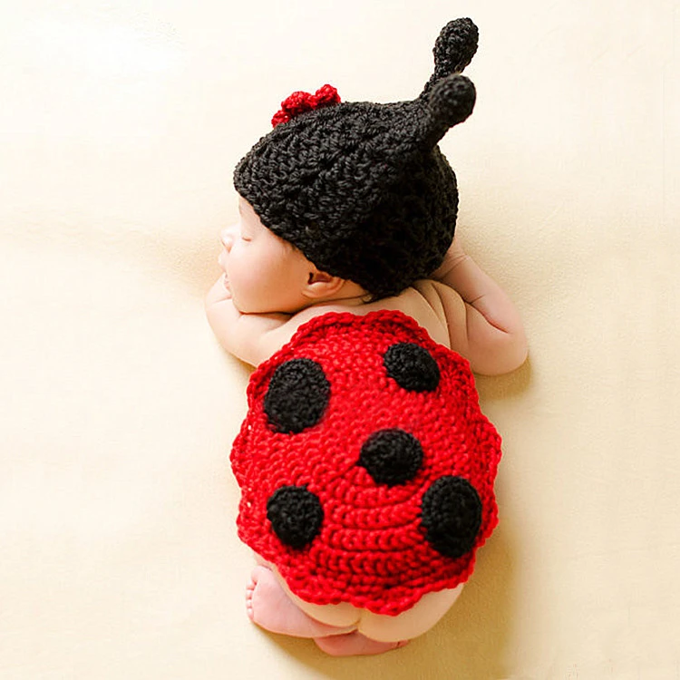 Fotografia Bebê Recém-nascido Adereços Joaninha Moda Infantil Crianças Meninos Meninas Knit Costume Handmake Algodão Quente Confortável Lembrança 2 Cheap Chapéus e bonés