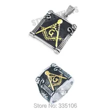 Золото масонских кольцо и кулон Нержавеющая сталь ювелирные изделия масонство Mason Двигатель Байкер комплект ювелирных изделий sjr0019rp
