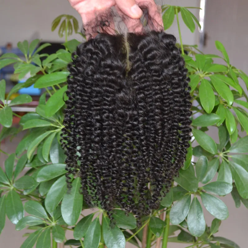 Cheap Middle Part Virgin Brazilian Kinky Curly Lace Closure With Baby Hair 3.5*4" Natural Color Soft Afro Kinky Curly Closures