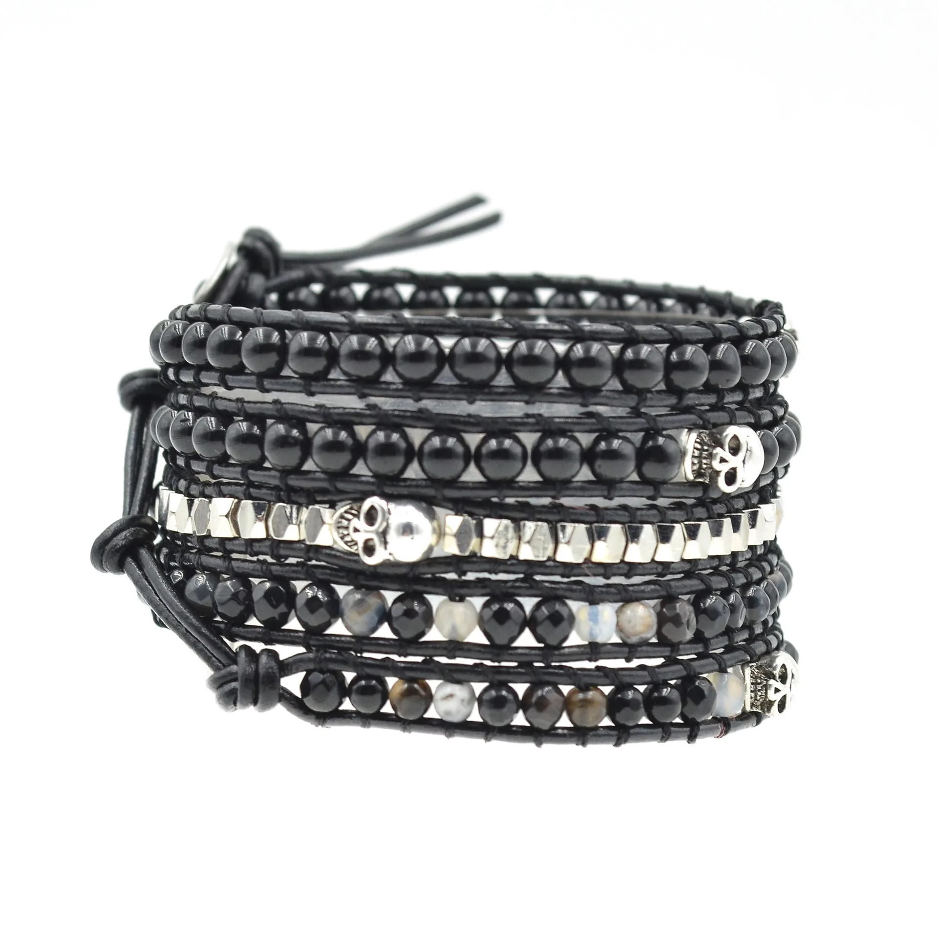 LUXEJEW – Pulsera De Cuero Para Hombre Con Cuentas De Ojo De Tigre Y Piedra De Lava, Inicial Personalizable Y Cierre Magnético Ajustable