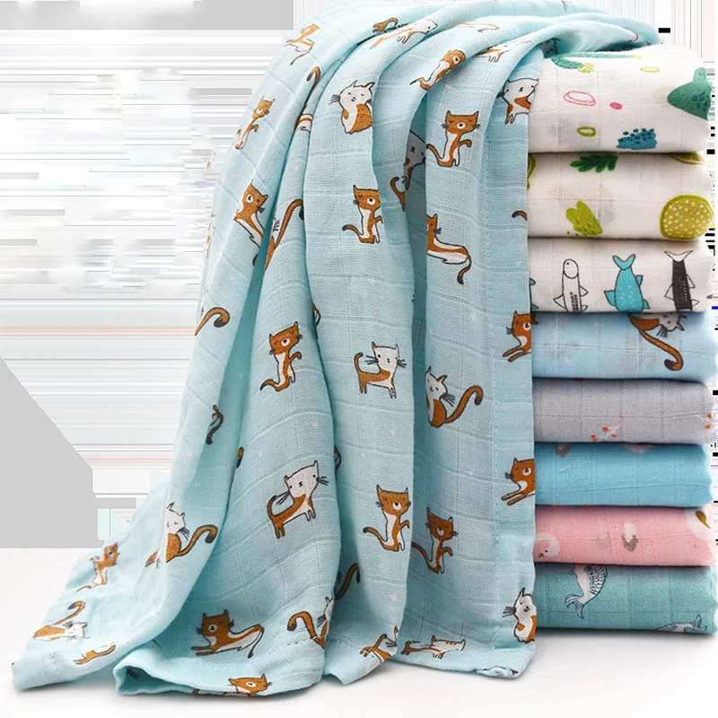 Летнее муслиновое бамбуковое одеяло газовое детское банное полотенце Двухслойное Пеленальное обертывание мультяшная кроватка одеяло для новорожденных удерживающее полотенце