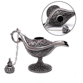 

1PC Hollow Carved Aladdin Genie Oil Lamp Zinc Alloy Metal Vintage Pot Arabian Light