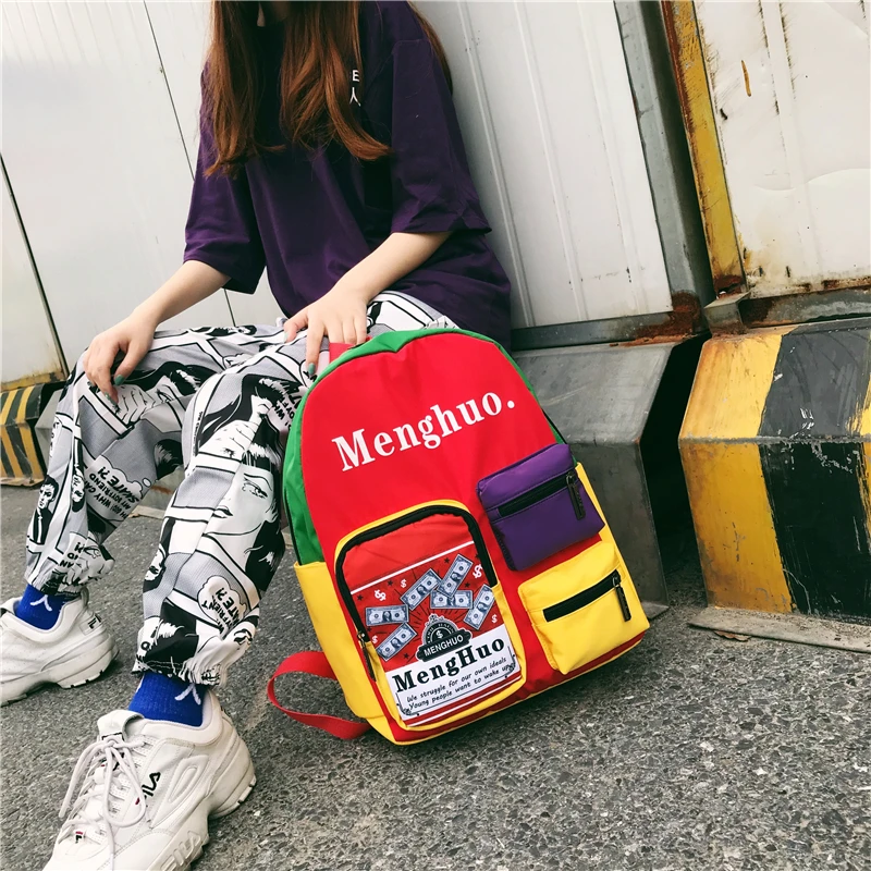 Menghuo Women Backpacks School Women Daypack Panelled Shoulder Bags College Backpacks for Girls Bookbag School Backpacks Female (2)
