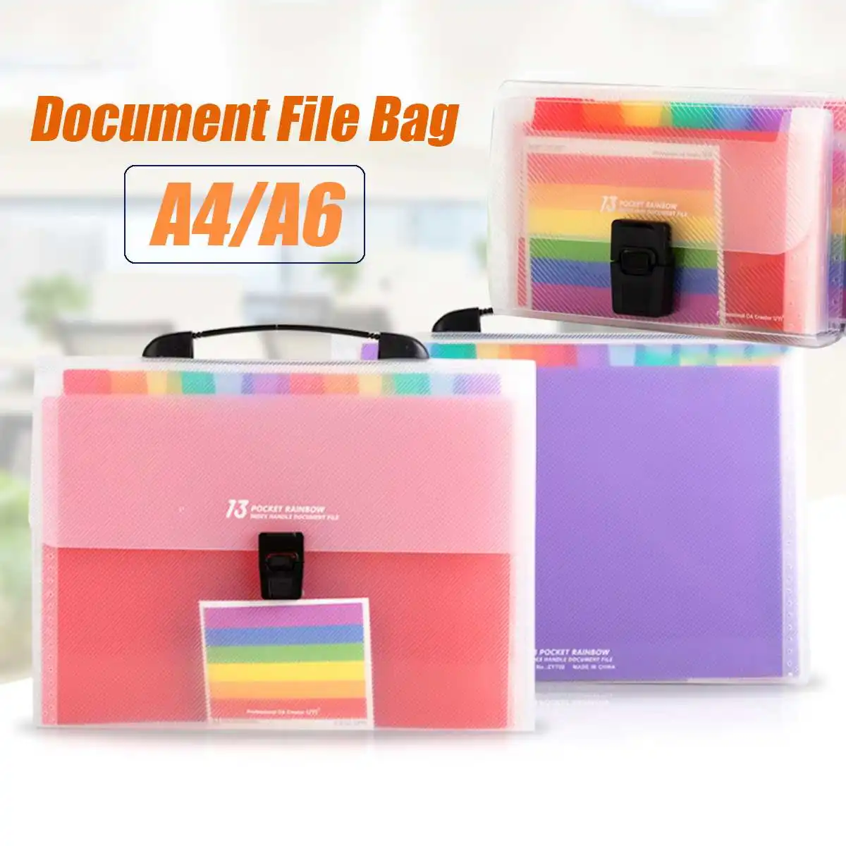 

13 Pockets A4 A6 Document Bag Cute Rainbow Color Mini Bill Receipt File Bag Pouch Folder Organizer File Holder Office Supply