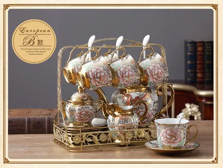 16 шт. Европейский роскошный керамический кофейник, ложка, украшение для домашнего интерьера, ремесла, чайный напиток, статуэтка, свадебный подарок