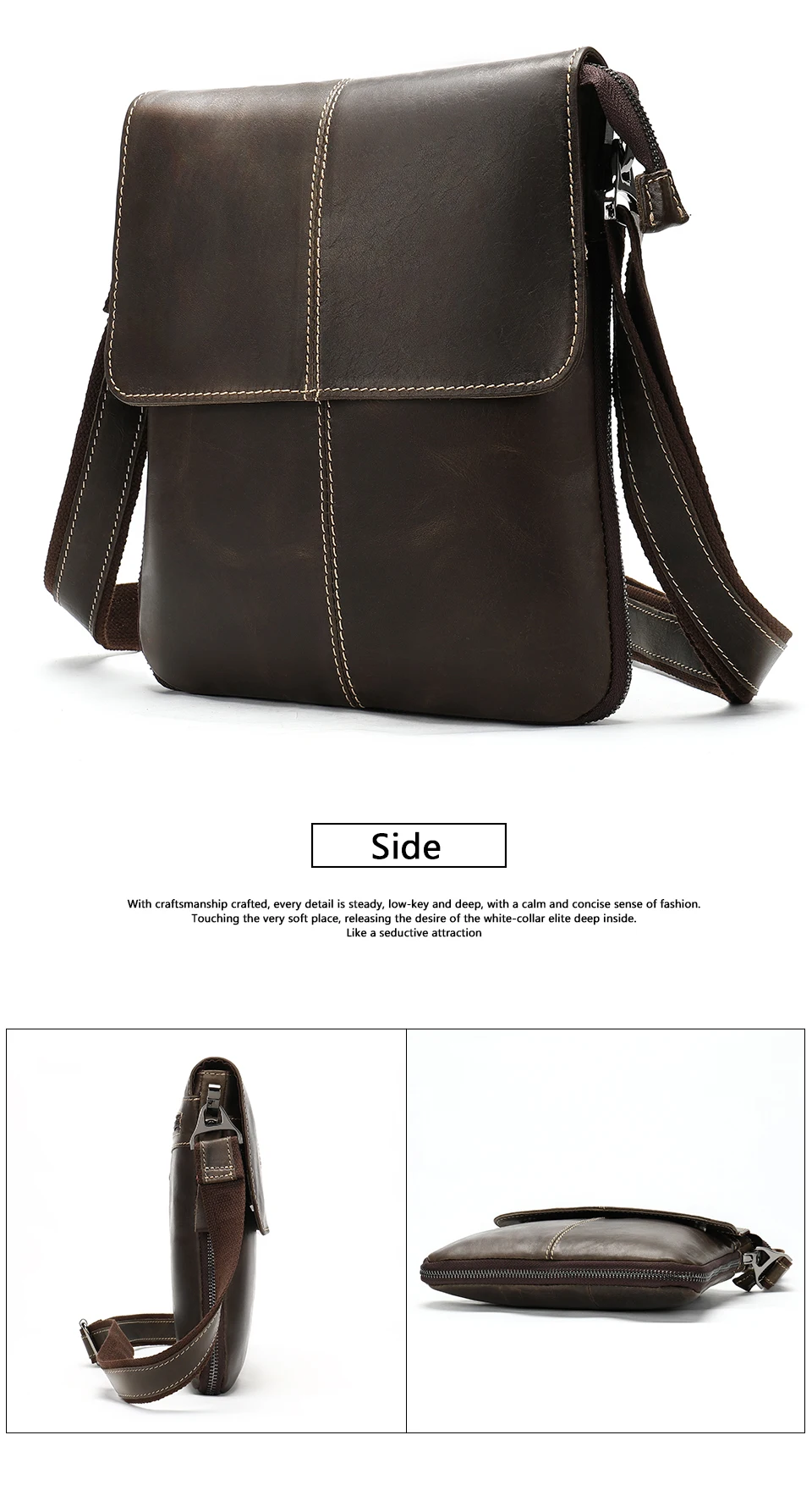 13 Men's Genuine Leather Shoulder Bag Cover & Zipper Leather Crossbody Bags for Men Messenger Bag Men Shoulder Bags Male Flap