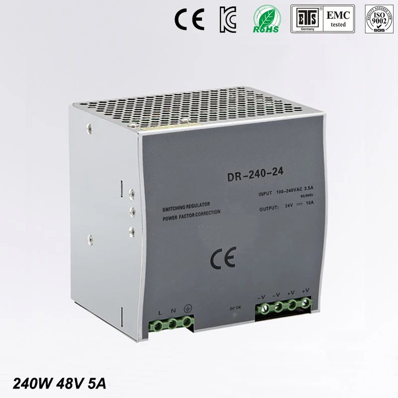 

Din rail Single Output Switching power supply 48v 240w DR-240-48 240W 48V 5A ac dc converter