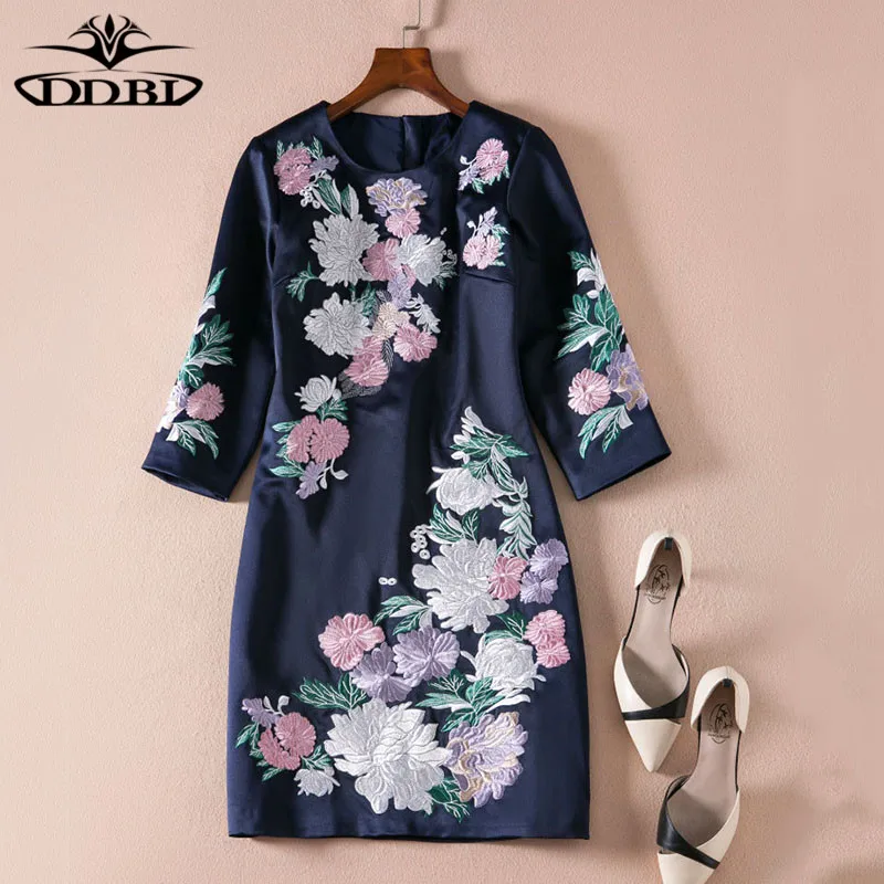 dress women summer 2018 runway womens fashion patchwork dark blue dress 180622