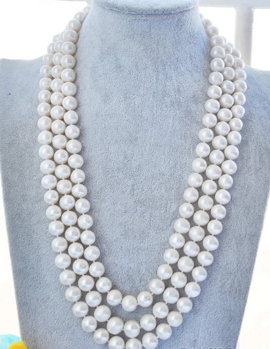 

Miss charm Jew1098 3STRANDS 11-12mm ROUND WHITE FRESHWATER PEARL NECKLACE AAA