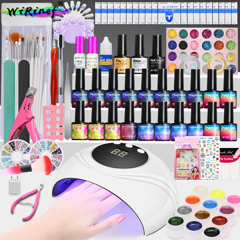 

WiRinef Nail Art Pro Full Set Soak Off UV Gel Polish Manicure Set 24W Dryer Lamp Kit Colors&Base Top Set Nail Gel Nail Tools