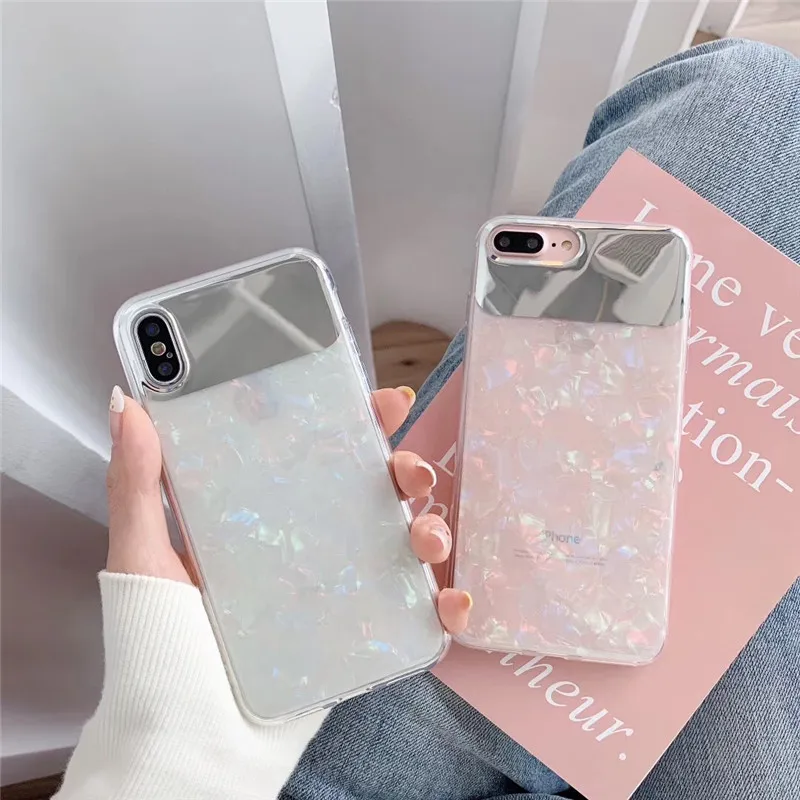 JIBAN Fashion Conch Shell Mirror Phone Case For Iphone XR XSMax X 7plus 6 6S 8 8plus Capa Luxury Soft Back Cover |