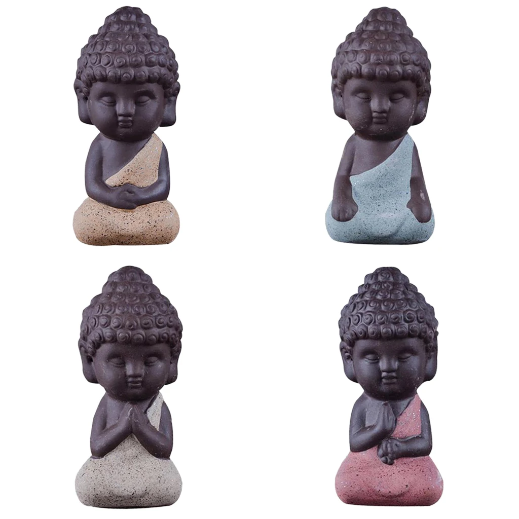 4 Pieces Traditional Little Statue Monk Tea Pet Decoration on Your KungFu Tray Meditation Accessories for Zen Garden Sand Decor