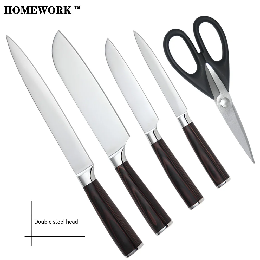 Sharp Slicing Santoku Utility Knife+Black Scissors Kitchen Knives Five