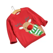 Children's Knit Sweater Christmas Deer Rudolph Cotton Long Sleeve Warm Boys Girls New Year's Clothes