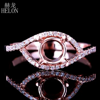 

HELON 6.5-7mm Round Cut Semi Mount Genuine Natural Diamond Ring Solid 14K Rose Gold Engagement Wedding Ring Women's Fine Jewelry