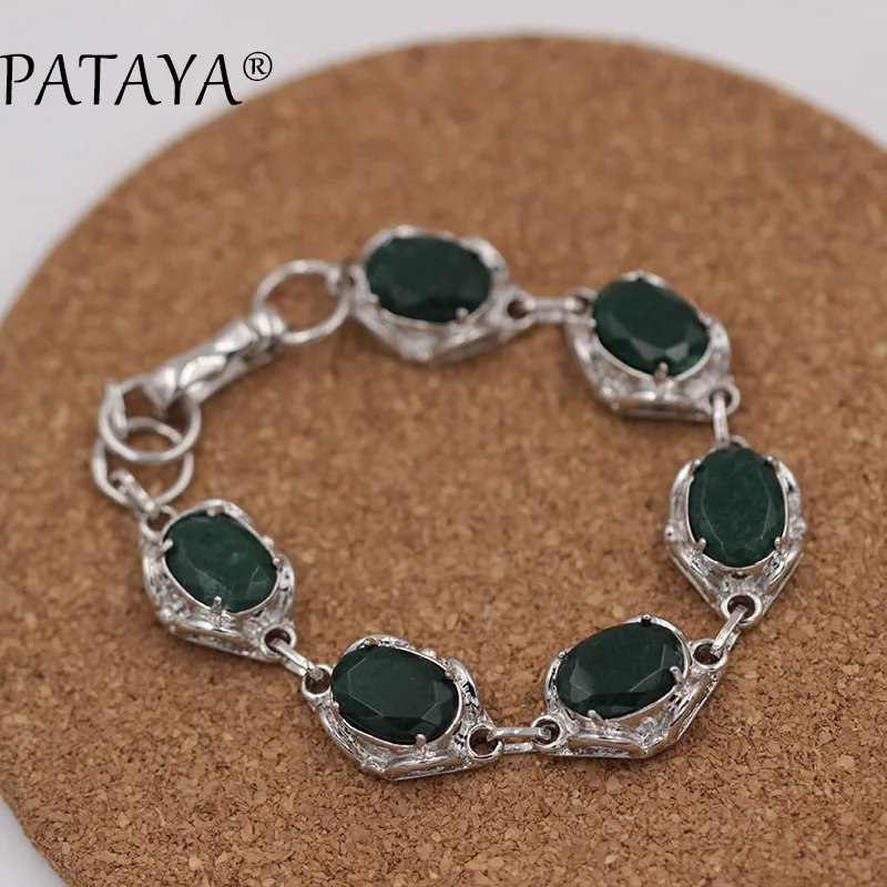 Pataya Donna Gioielli Bohémien High End Mix Green Natural Stone Bracciale Vintage True Platinum Color Link