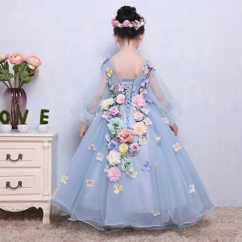 Платья с цветочным узором для девочек; длинное детское свадебное платье феи с цветочным принтом; Детские платья для танцев; платья на крестины для девочек