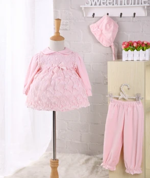 

Baby Girl Clothes 6-18M Baby Birthday Dress Set Baby 100% cotton Velvet Lace Suit baby cute pink 4-piece set