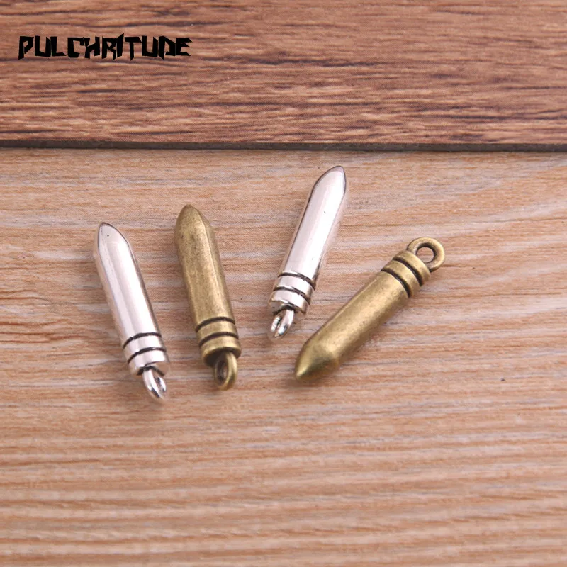 10PCS 5*24mm Metal Alloy Two Color Bullet Charms Pendants for Jewelry