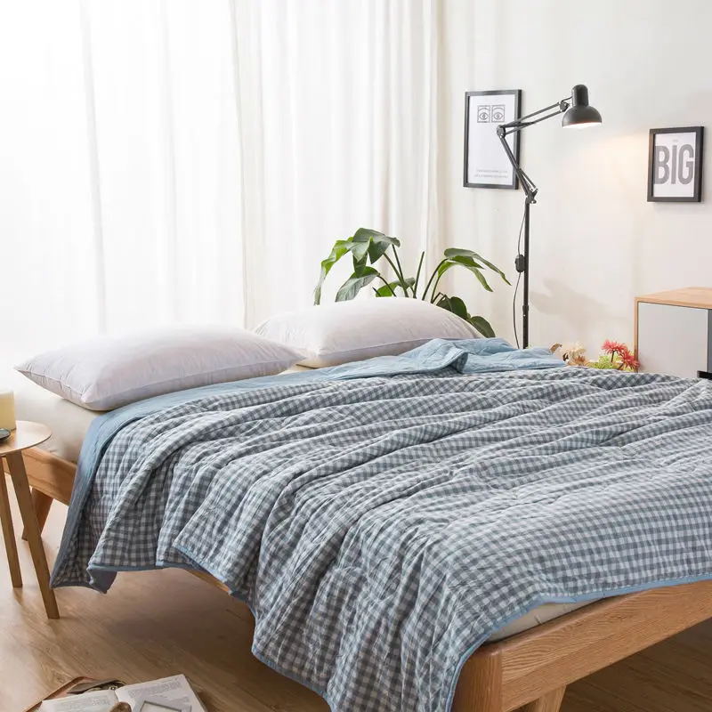

New Garment Wash Cotton Quilted Blanket Japan Style Plaid Summer Air Conditioning Quilt Home Adults Blankets For Beds Queen Full