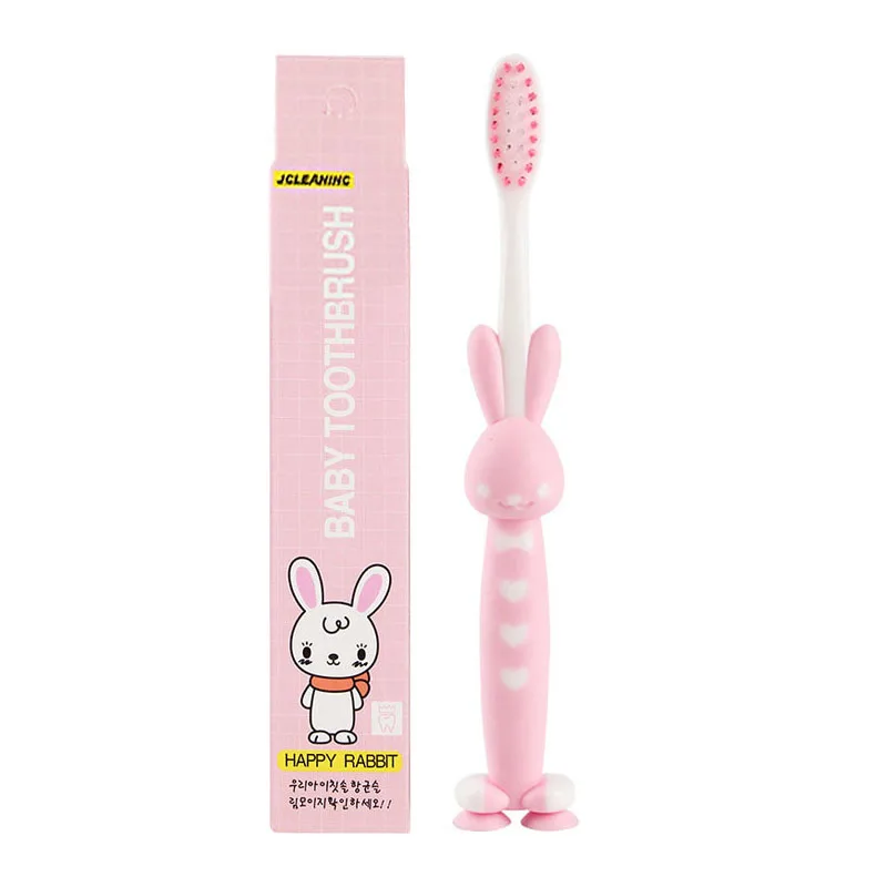 

Cute Rabbit Shape Nano Soft Bristle Baby Toothbrush Non Slip Handle Suction Cup Kids Cartoon Toothbrush