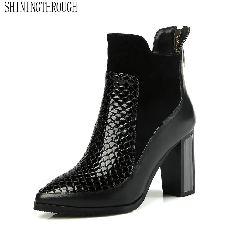 

Genuine Leather Ankle After The Zipper Women Boots Fashion Erogenous High Heel Women Shoes Sprin Autumn Wedding Party Shoes