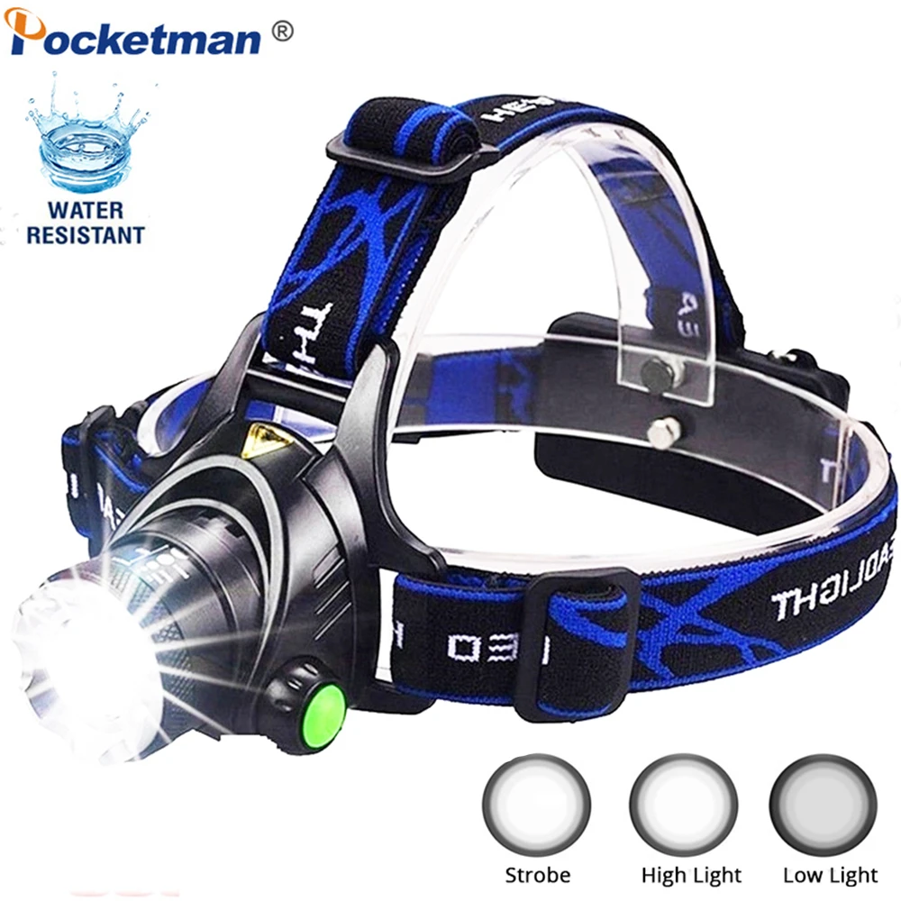 Potente linterna frontal de 5500LM con zoom, resistente al linterna manos libres para senderismo, Camping, trabajo y Pesca|Faros delanteros| AliExpress