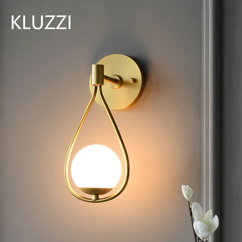 

KLUZZI Mordern Nordic Glass Ball Wall Lamp E27 Golden Bedroom Bedside Light Aisle Corridor Bathroom Mirror Pub Cafe Wall Light