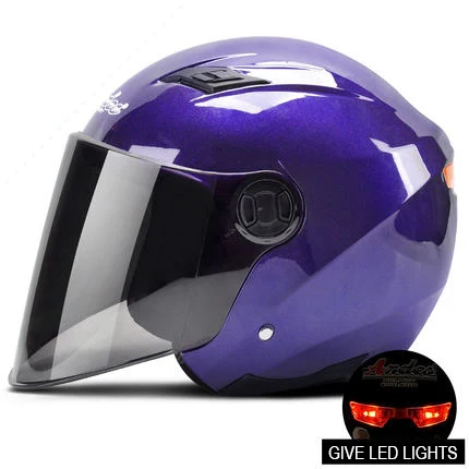 Moto rcycle шлем 3/4 открытый шлем для скутера capacete moto rbike шлем модульный откидной шлем casco moto с объективом светодиодный свет - Цвет: purple with lamp