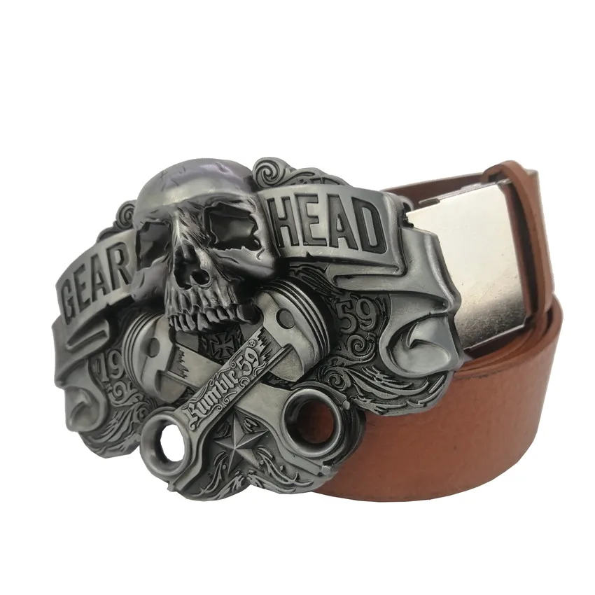 Пряжка для ремня с металлическим черепом ковбойские пряжки для ремня с серебряным покрытием с кожаным ремнем для мужчин