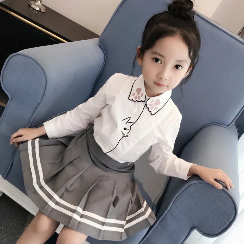 

2019 New spring Children's Baby Kids boys casual cute cartoon Cat paw print Long Sleeved Tops Blouse Shirts C2075