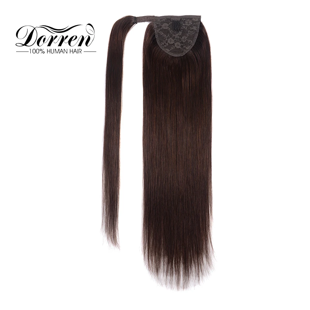 Dorren конский хвост клип в пряди волос для наращивания машина сделано Реми прямо Европейский натуральные волосы шоколадный коричневый 120 г 14
