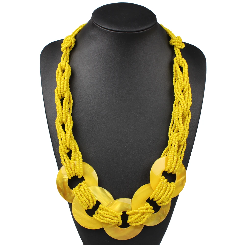 

Claire Jin Big Shell Necklace Small Beads Handmade Ethnic Jewelry Bohemian Necklaces Fashion Accessory Women Long Sweater Chain