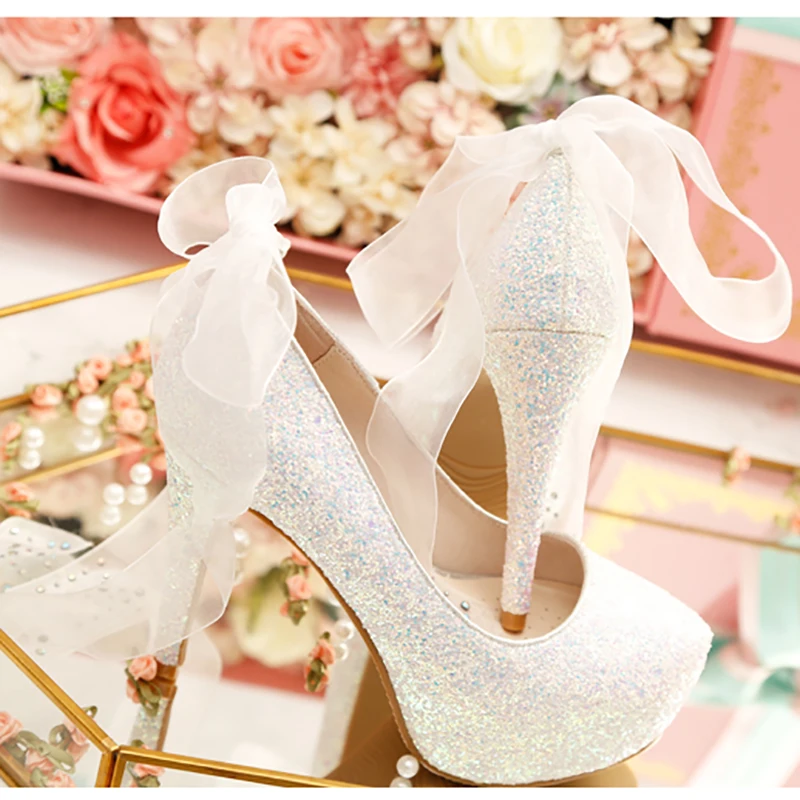 wedding shoes with ribbon