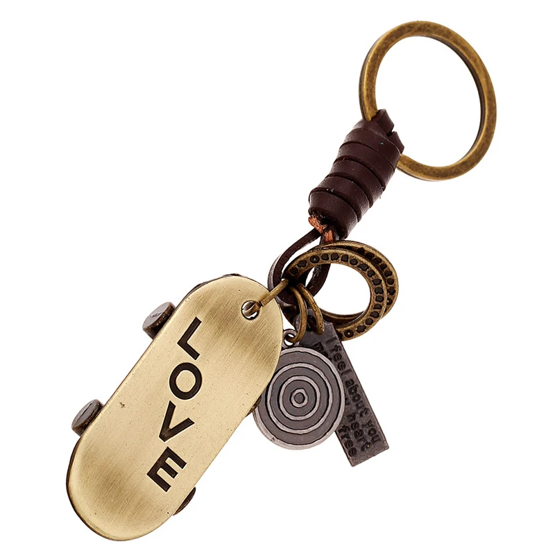 Vintage "Love "Scooter Keychain Alloy Genuine Leather Car Key Chains