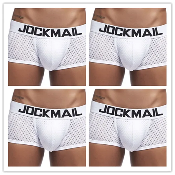 JOCKMAIL, 4 шт./лот, сексуальное мужское нижнее белье, боксеры, дышащая сетка, мужские трусы, u-образные выпуклые мужские боксеры, мужские трусы, летняя мужская одежда - Цвет: 4 white