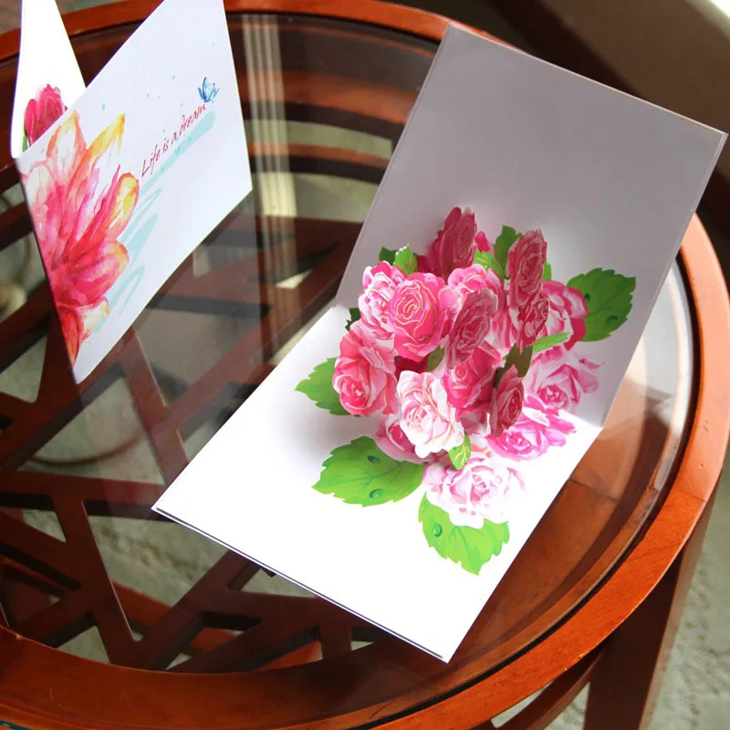 

3D Handmade Carving Life Is A Dream Color Printed Full-blown Flowers Blessing Paper Invitation Greeting Cards PostCard Gift