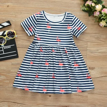 

Toddler Kids Baby Girls Summer Casual Stripe Flamingo Print Dress Princess Party Tutu Dress Infant Clothes Outfit
