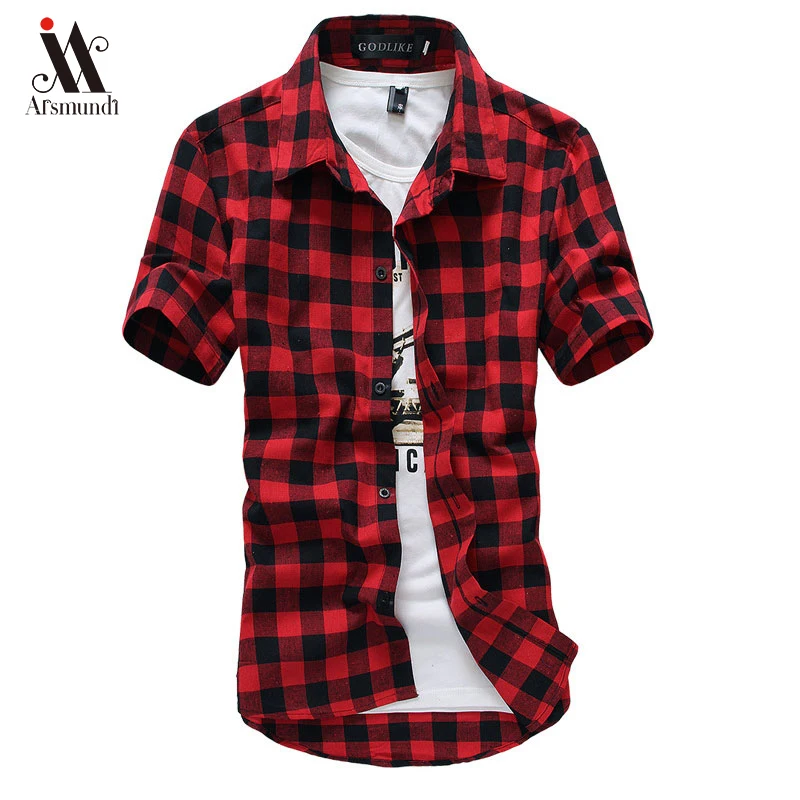 

Red And Black Plaid Shirt Men Shirts 2019 New Summer Fashion Chemise Homme Mens Checkered Shirts Short Sleeve Shirt Men Blouse