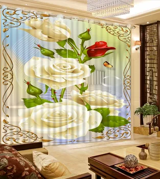 

European Beautiful Flower Sheer Curtains Romantic Living room Bedroom Curtains Polyester/Cotton Curtains 3D Drapes
