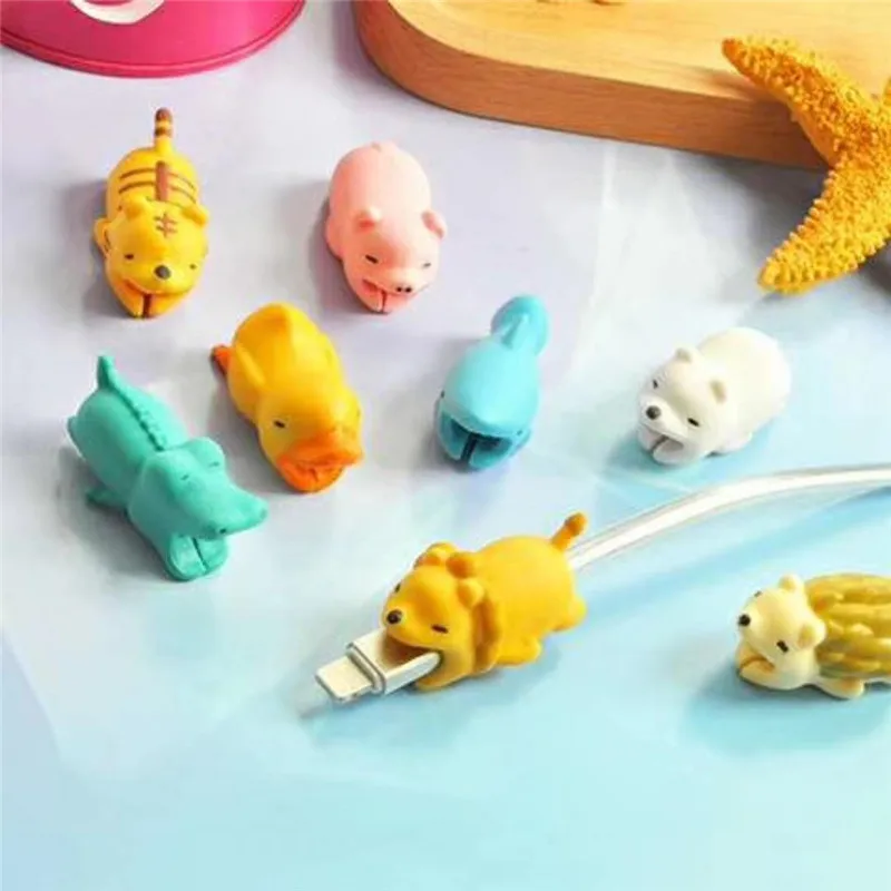 Cute Bite Cartoon Animal Cable Protector for iphone 5 6 7 8 p X Cord Protection Protective Cover USB Charging Cable Winder 10pcs