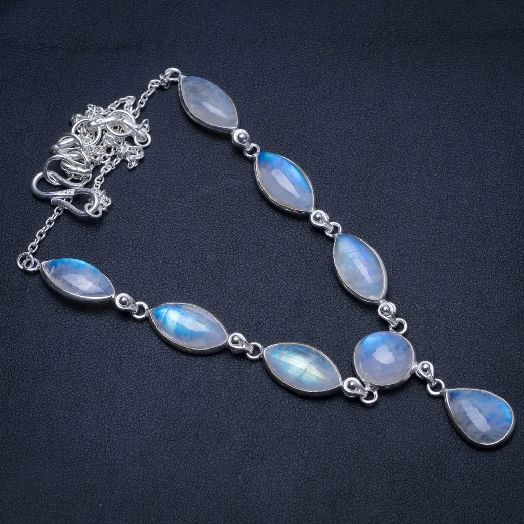 

Natural Rainbow Moonstone Handmade Vintage 925 Sterling Silver Y Necklace 17.5" T8650