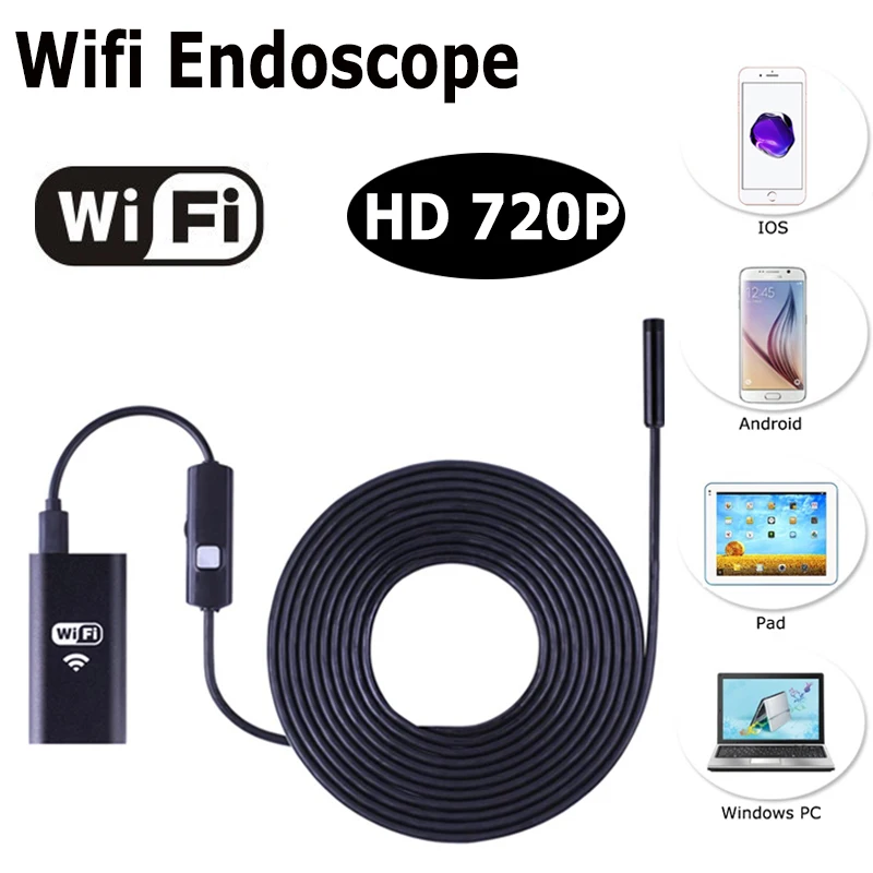 

WIFI Endoscope Camera Wireless HD 720P 8mm Lens 7M 10M Snake USB Iphone Android Borescope IOS Tablet Wireless Borescope Camera