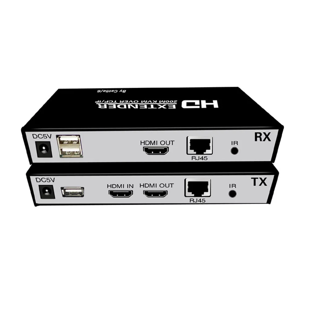 

HDMI KVM Extender 200M USB HDMI IR KVM Extender by CAT5e/6 support TCP/IP Support one point-to-many mode and cascade connect
