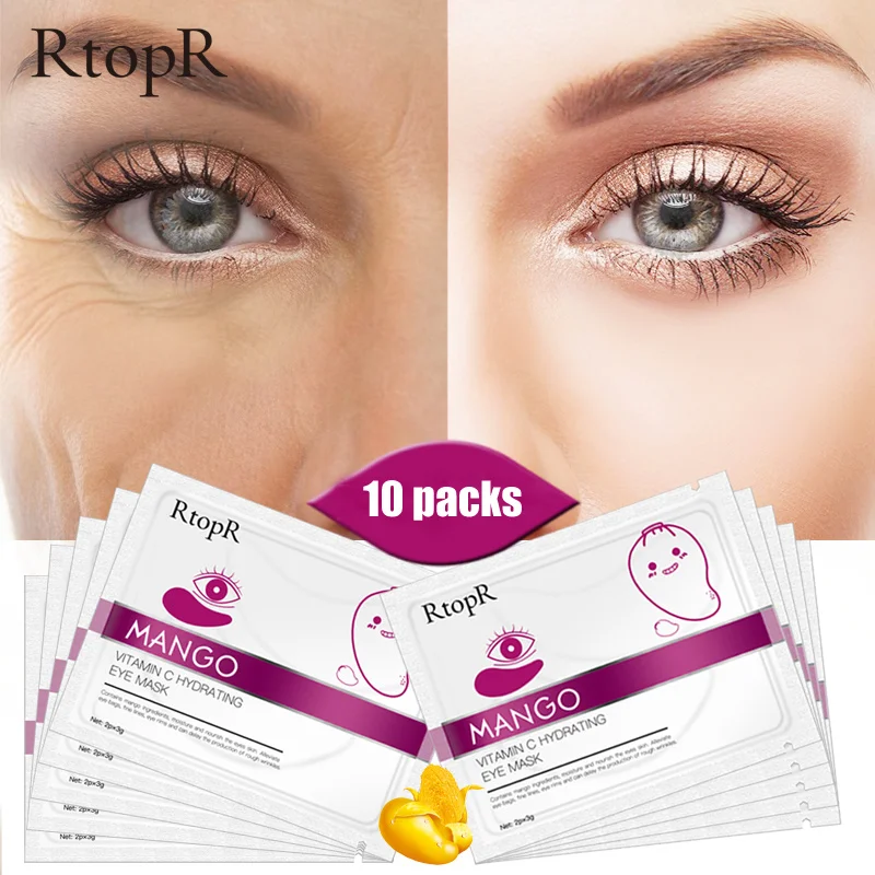 

RtopR 10Pairs Mango Vitamin C Hydrating Eye Mask Anti Wrinkle Eye Patches Dark Circles Remover Face Skin Care Sheet Masks TSLM1