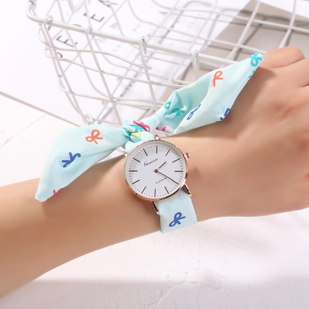 

Dropshipping New Unique Ladies Flower Cloth Wristwatch Fashion Women Dress Watch High Quality Fabric Sweet Girls Bracelet Watch