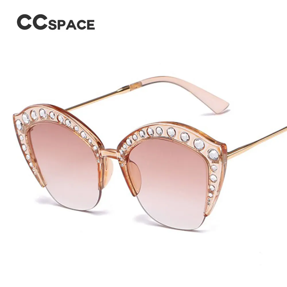 

CCSPACE 45503 Shiny Rhinestone Cat Eye Sunglasses For Women Transparent Frame Brand Glasses Designer Fashion Female Shades
